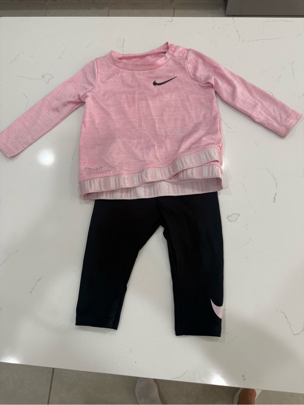 Nike Dri-FIT Baby Girls’ 9M Pink Long-Sleeve Top & Black Leggings Set